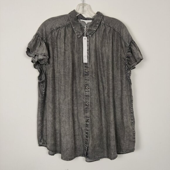 Jane + Delancey Tops - Jane + Delancey Women's Button Down Denim Blouse in Gray Size 3X NEW Fall